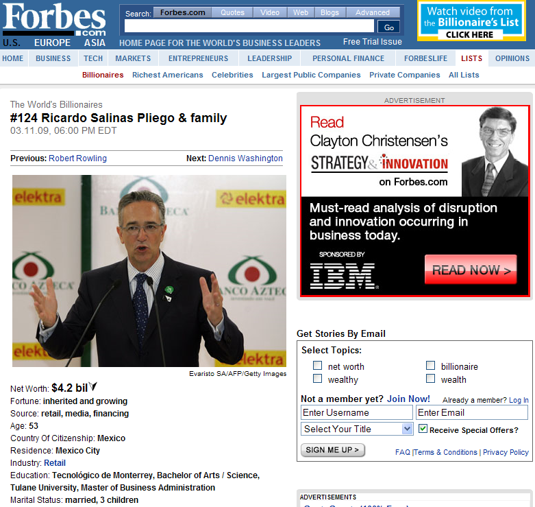 forbes_2009b Detalle del reporte correspondeinte a Ricardo Salinas Pliego.